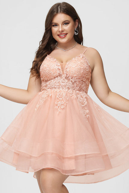 Robe Pastel Rose Col V Tulle Dentelle - gallery 7