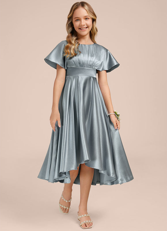 Robe Pastel Bleue Satin Trapèze Junior