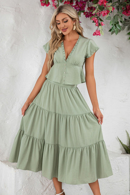 Robe Pastel Vert À Volants Midi