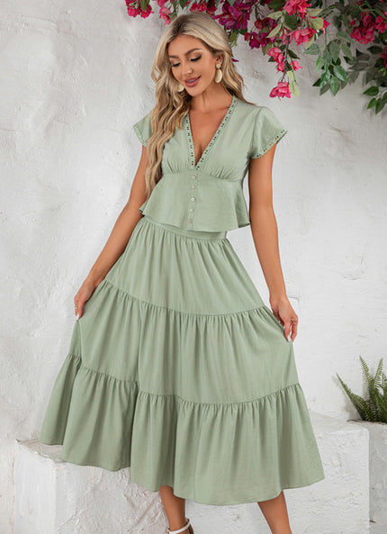 Robe Pastel Vert À Volants Midi