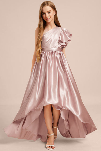 Robe Pastel Rose Décolleté Asymétrique Satin - gallery 3