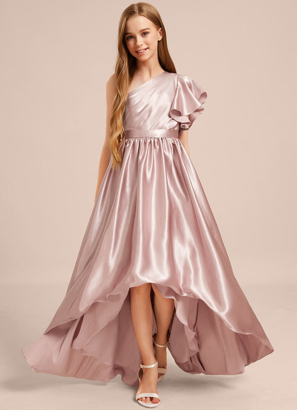 Robe Pastel Rose Décolleté Asymétrique Satin - gallery 3