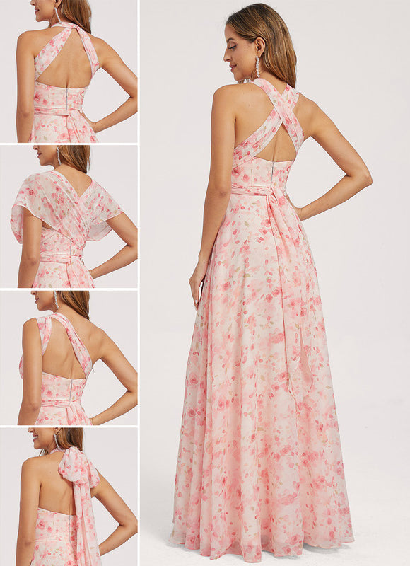 Robe Pastel Rose Trapèze Décolleté Col V - gallery 1