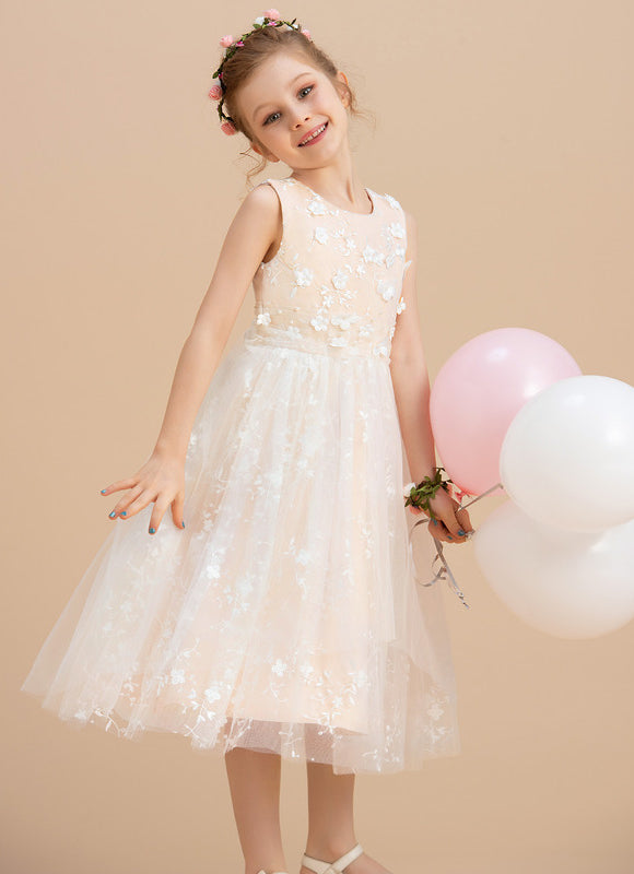 Robe Pastel Crème Fleuri Pour Mariage Fille - gallery 5