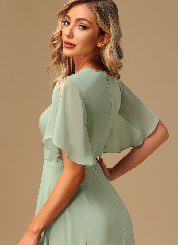 Robe Pastel Verte Mousseline À Volants - gallery 5
