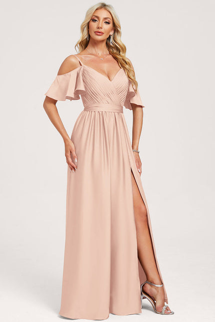 Robe Pastel Rose Décolleté Épaules Volants