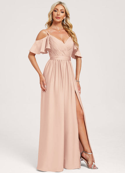 Robe Pastel Rose Décolleté Épaules Volants