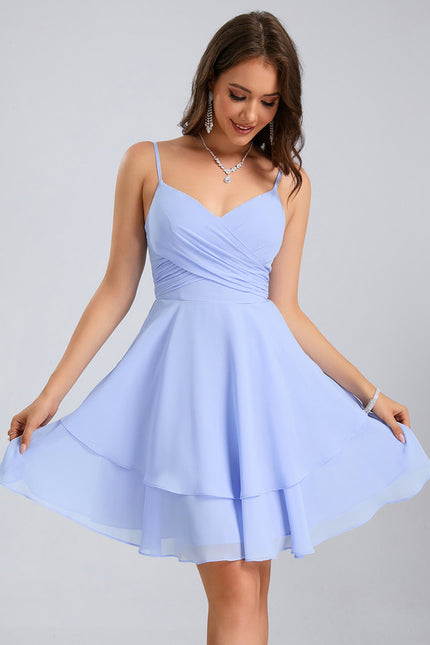 Robe Pastel Bleu Col V Trapèze Mousseline