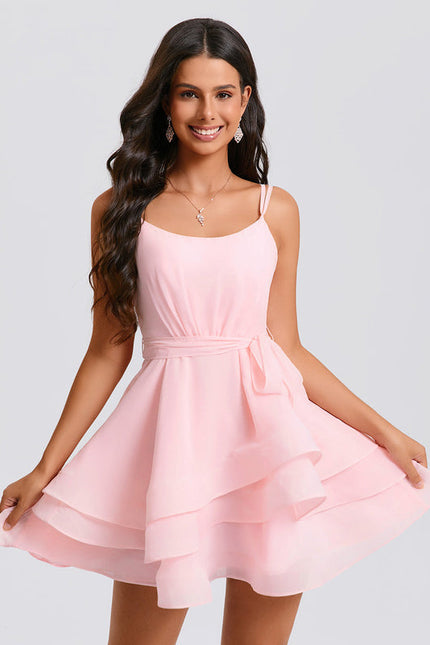 Robe Pastel Rose Col Rond Trapèze Plissée