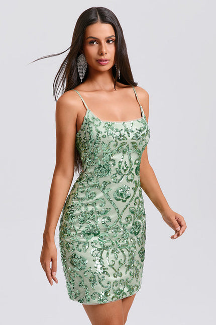 Robe Pastel Verte Moulante Pailletée - gallery 3