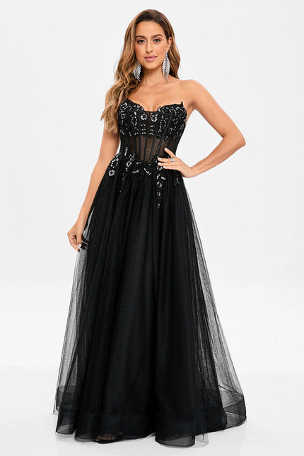 Robe Pastel Rose Col V Tulle Paillettes - gallery 2