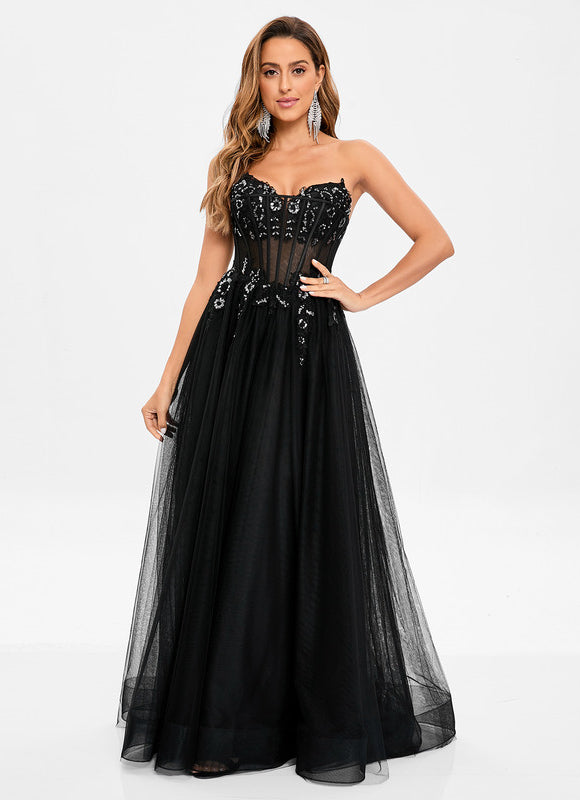 Robe Pastel Rose Col V Tulle Paillettes - gallery 2