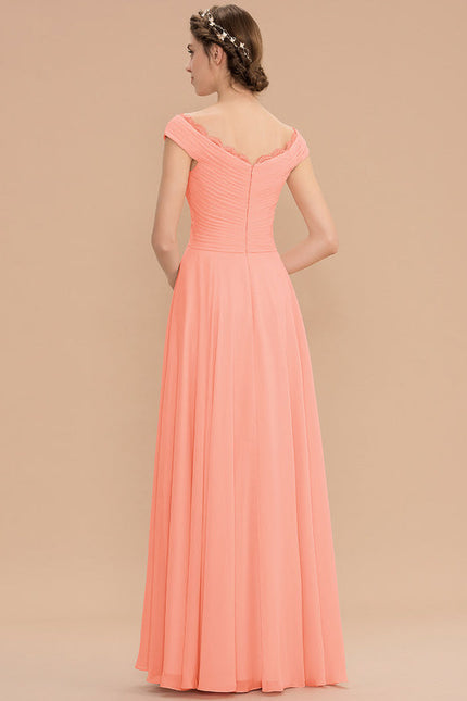 Robe Pastel Saumon Évasée En Mousseline - gallery 7