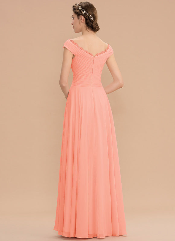 Robe Pastel Saumon Évasée En Mousseline - gallery 7