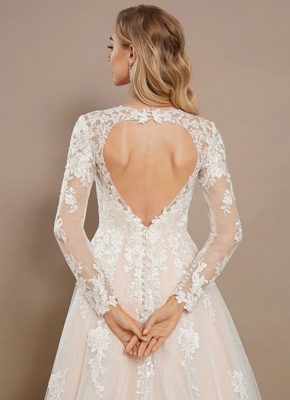 Robe Pastel Blanche Col V Traîne Tulle - gallery 4