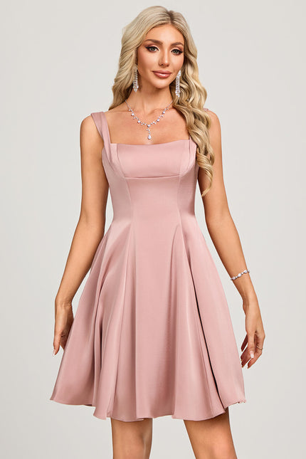 Robe Pastel Rose Col Carré Trapèze - gallery 5