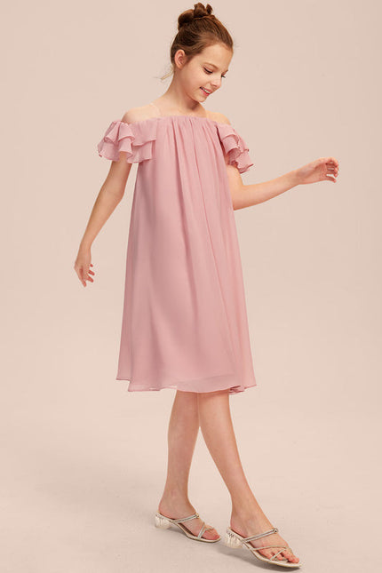 Robe Pastel Rose Épaule Dénudée Trapèze - gallery 6