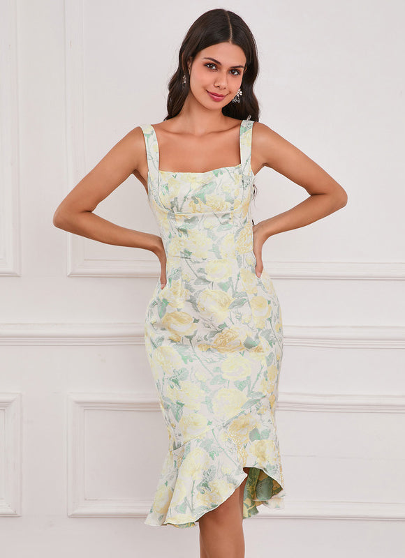 Robe Pastel Bleu Fleurs Jacquard Midi - gallery 8