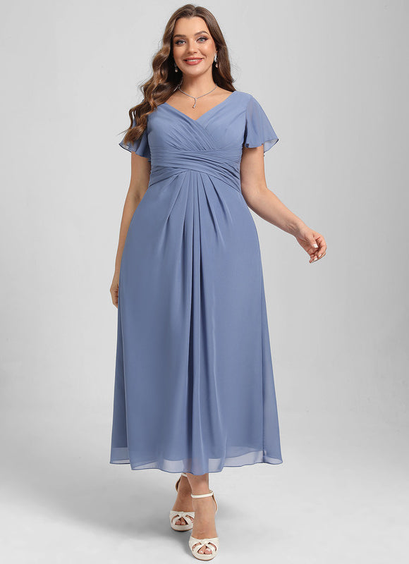 Robe Pastel Bleu Col V Longueur Mollet - gallery 9