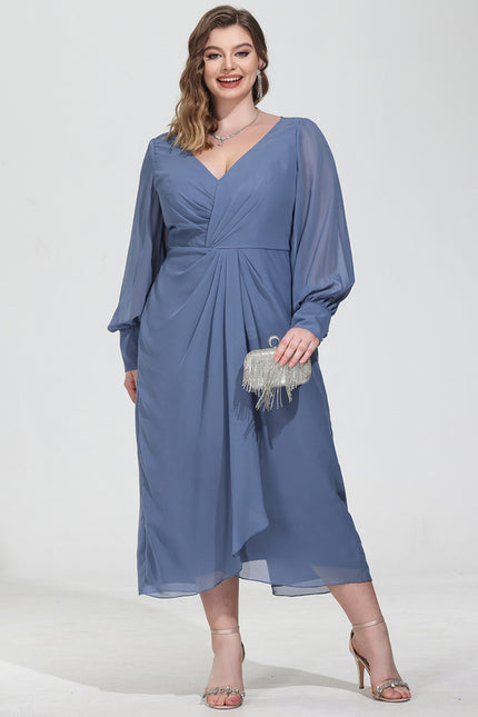 Robe Pastel Bleu Col V Longueur Mollet - gallery 8