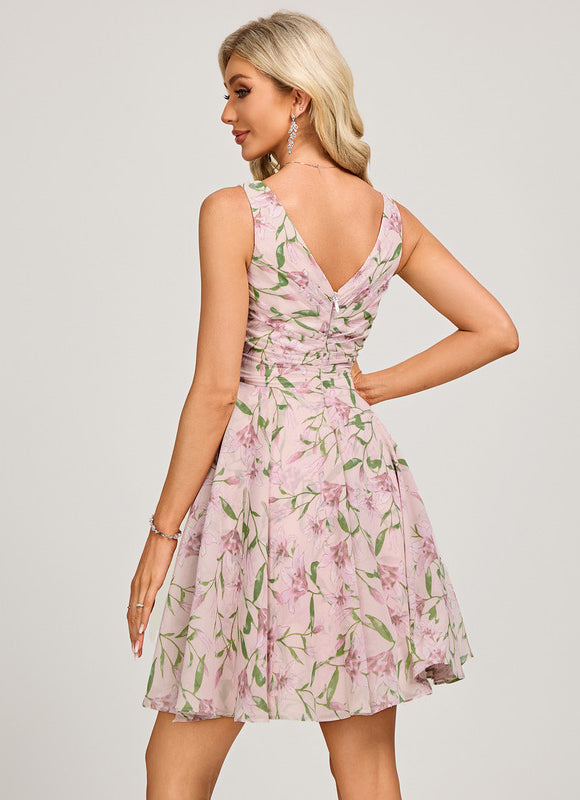 Robe Pastel Bleu Col V Plissé Élégante - gallery 2