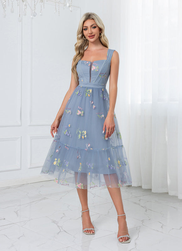 Robe Pastel Verte Col Cœur Tulle Élégante - gallery 8