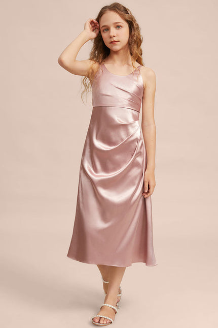 Robe Pastel Rose Satin Longueur Mollet - gallery 1