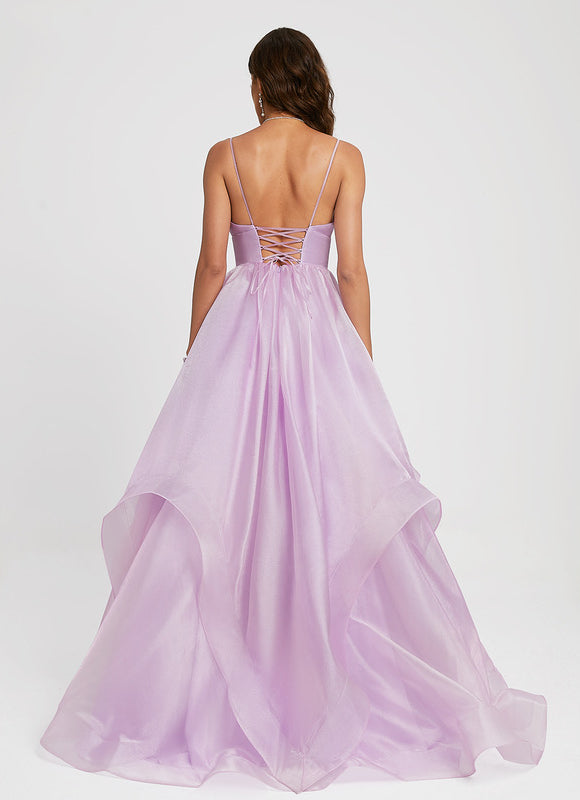 Robe Pastel Lilas Col V Traîne Élégant - gallery 2