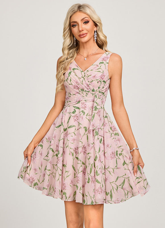 Robe Pastel Bleu Col V Plissé Élégante - gallery 4