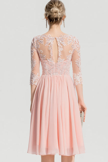 Robe Pastel Rose Col V Dentelle Élégante - gallery 4