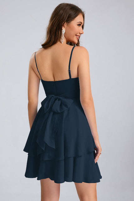 Robe Pastel Bleu Col V Trapèze Mousseline - gallery 7