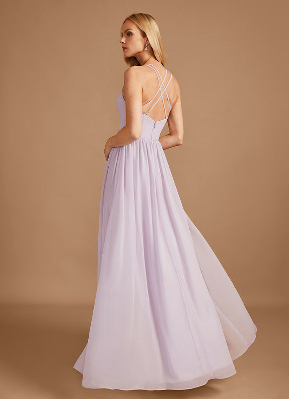 Robe Pastel Bleu Asymétrique Col V Volants - gallery 5