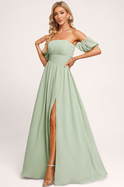 Robe Pastel Verte Épaules Dénudées Longue - gallery 5