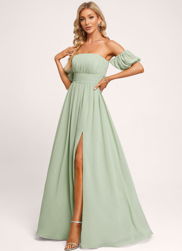 Robe Pastel Verte Épaules Dénudées Longue - gallery 5