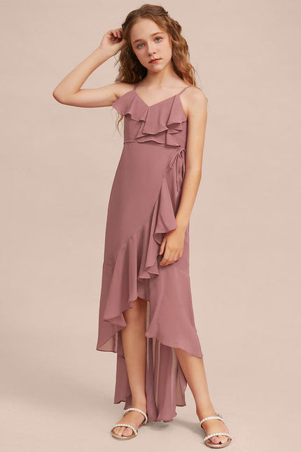 Robe Pastel Rose Demi-Longue Avec Volants