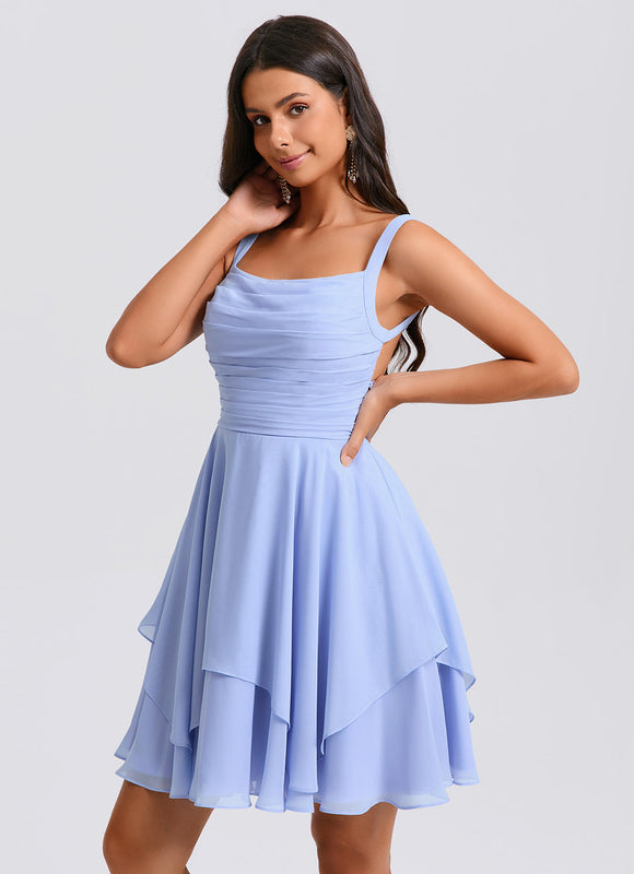 Robe Pastel Bleue Trapèze Col Rond - gallery 3