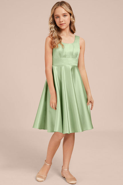 Robe Pastel Verte Satin Trapèze Genou - gallery 1