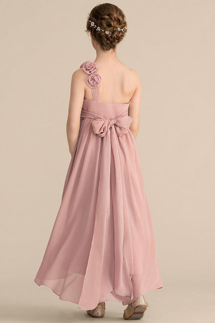 Robe Pastel Rose Décolleté Asymétrique Junior - gallery 2