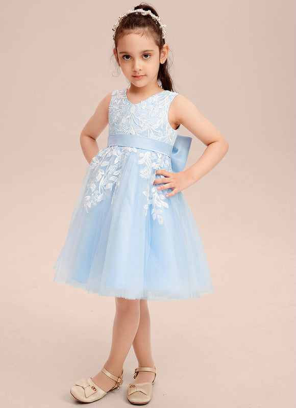 Robe Pastel Bleu Longueur Genou Dentelle - gallery 6