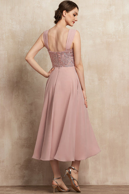 Robe Pastel Rose Mousseline Dentelle Élégante - gallery 7