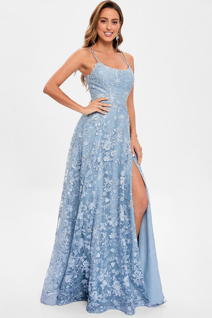 Robe Pastel Bleu Col Rond Dentelle - gallery 2