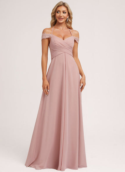 Robe Pastel Rose Décolleté Épaules Libérées