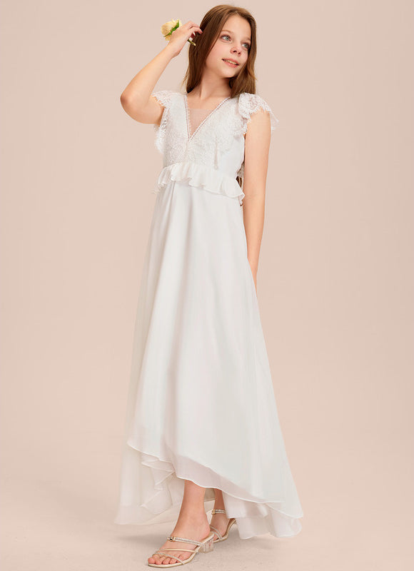 Robe Pastel Blanche Col V Asymétrique - gallery 1