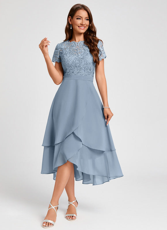 Robe Pastel Bleu Col Rond Asymétrique - gallery 1