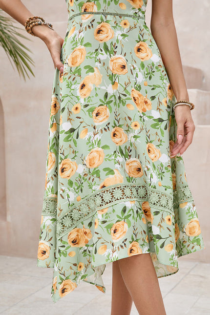 Robe Pastel Verte Imprimée Fleuri Midi - gallery 5