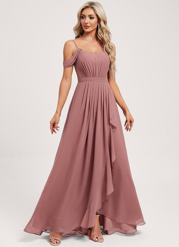 Robe Pastel Décolleté Asymétrique Rose Mauve - gallery 1