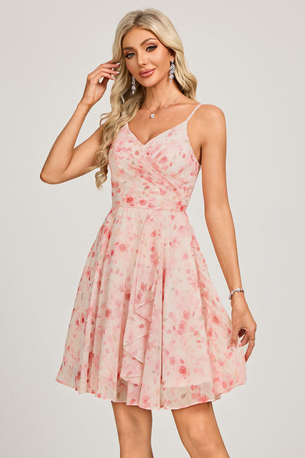 Robe Pastel Rose À Volants Trapèze - gallery 4