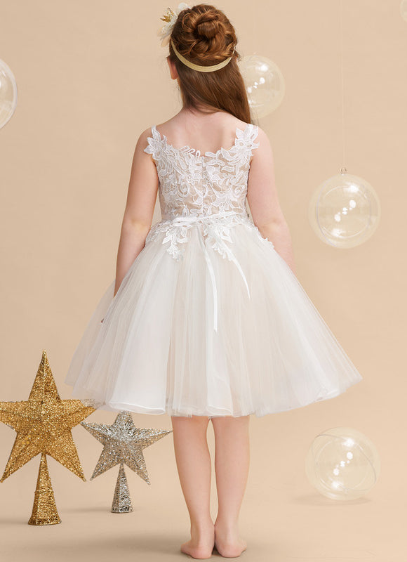 Robe Pastel Blanche Col V Dentelle Tulle - gallery 2