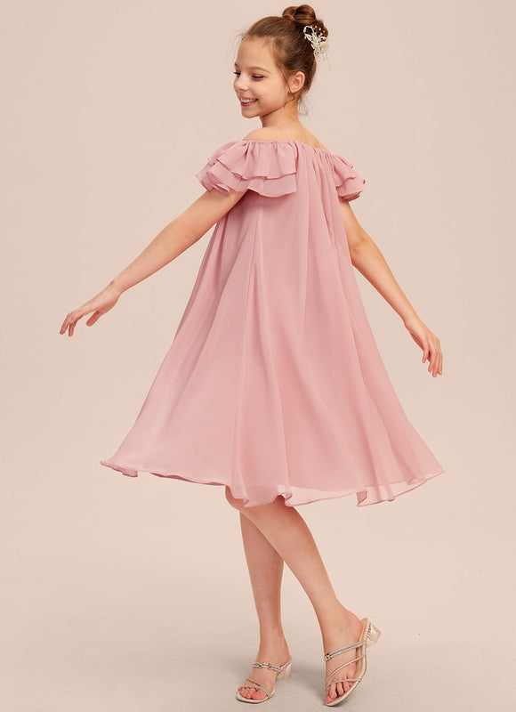 Robe Pastel Rose Épaule Dénudée Trapèze - gallery 7
