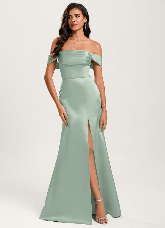 Robe Pastel Verte Sirène Épaule Dénudée